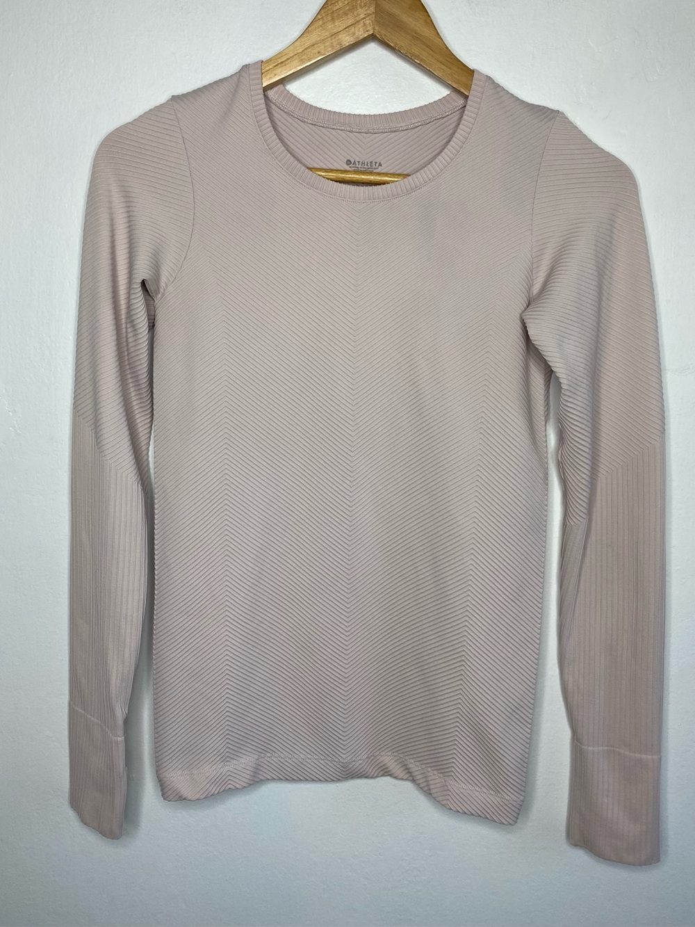 Athleta Finish Fast Chevron Ribbed Long Sleeve Shirt Size S Pink